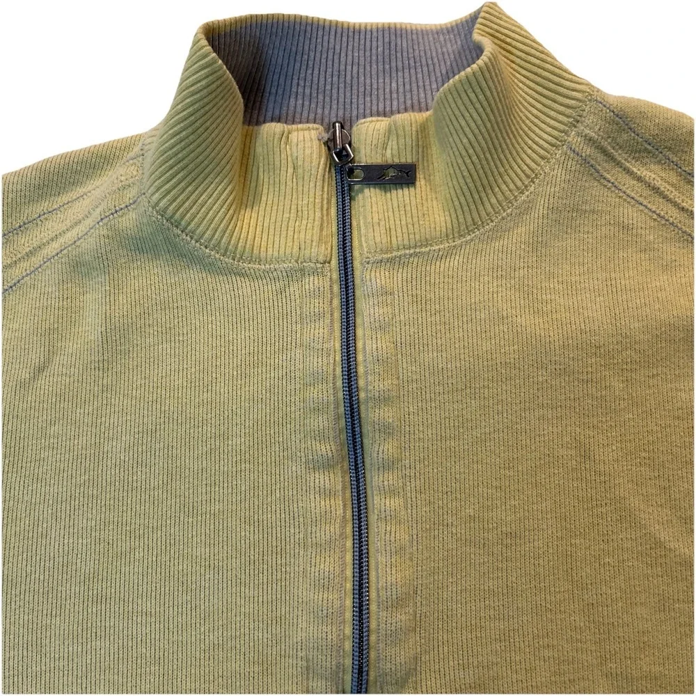 Tommy‎ Bahama Pullover Mens XL Yellow Grey Reversible Quarter Zip Ribbed Sweater